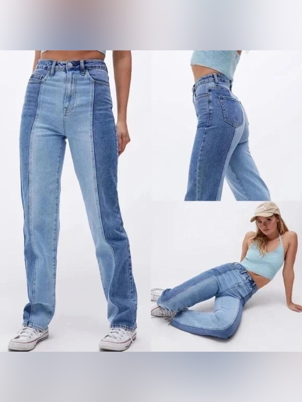 PacSun Two-Tone Straight Leg Jeans in Light and Dark Blue